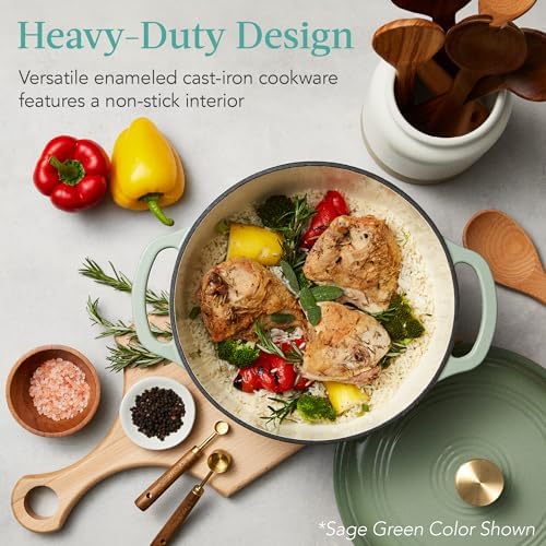 Best Choice Products 7.5 Quart Enamel Cast-Iron Round Dutch Oven, Family Style Heavy-Duty Pre-Seasoned Cookware for Home, Kitchen, Dining Room, Oven Safe w/Lid, Dual Handles - Blue