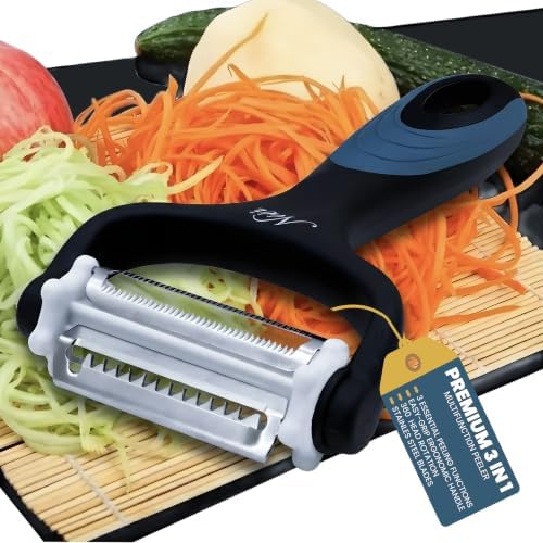 Julienne Peeler Vegetable Peeler - Potato Cabbage Fruit Cucumber Carrot Peeler and Julienne Shredder tool for Kitchen - Multi-Function Stainless Steel Peeler Slicer Knife Julienne Set 3 In 1