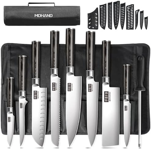 MDHAND Chef Knife Set with Roll Bag, Ultra Sharp Japanese Kitchen Knife Set