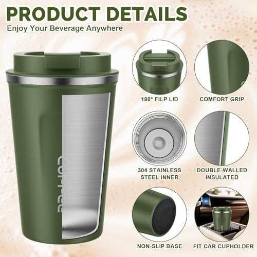MOMSIV 12oz Travel Coffee Mug, Insulated Coffee Cup with Leakproof Lid