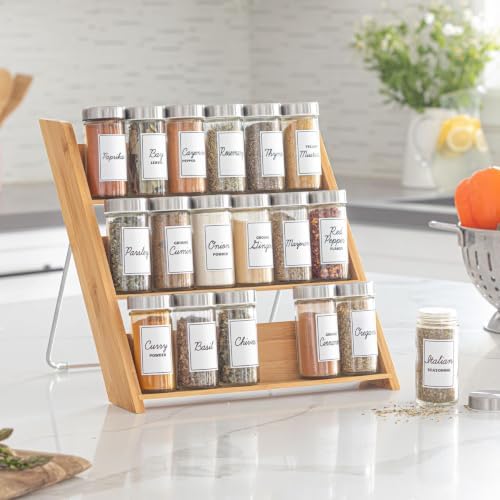 Orii 18 Jar Bamboo Compact Spice Rack with Spices Included & 5-Year Free Spice Refill Program for Countertop or Kitchen Drawer with Glass Jars