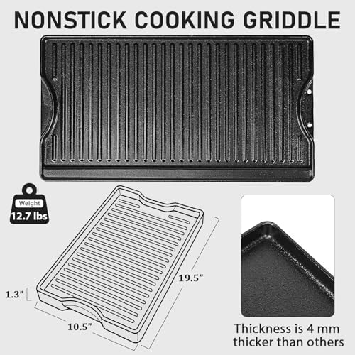 Utheer 19.5x10.5 Reversible Cast Iron Griddle for Stovetop Gas Grill