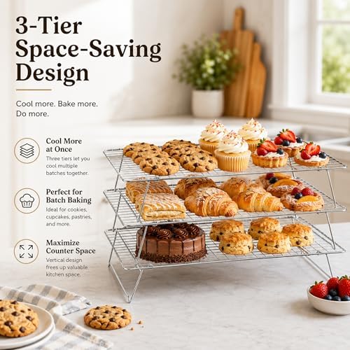 Cooling Rack 16"x10", 3-Tier Stackable & Collapsible Cooling Racks