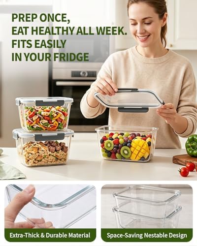 2 Pack 88oz/11 Cups Large Glass Storage Containers with Lids, High Borosilicate BPA Free Airtight Leakproof Meal Prep Containers for Microwave, Freezer & Dishwasher, Kitchen, Gym & Picnic,Baking