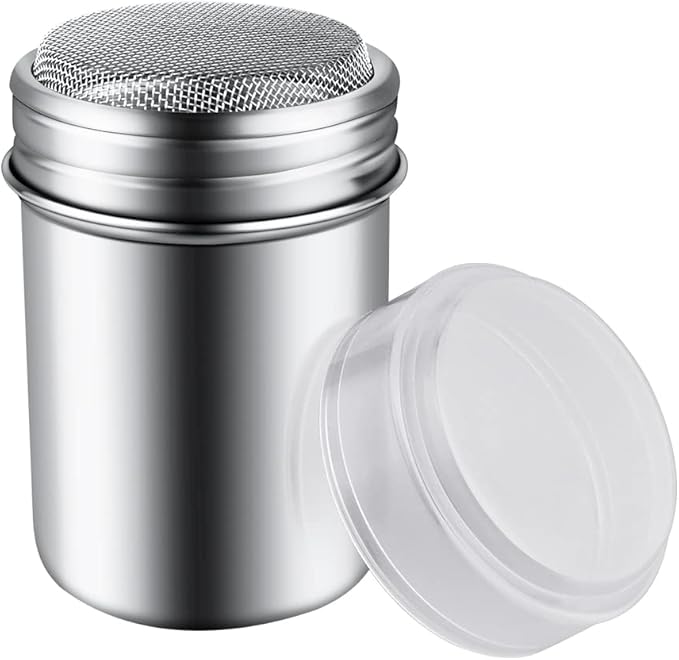 1Pcs Stainless Steel Powder Sugar Shaker Duster with Lid, Fine Mesh Shaker Powder Cans for baking soda Cocoa Cornstarch Coffee Flour ect