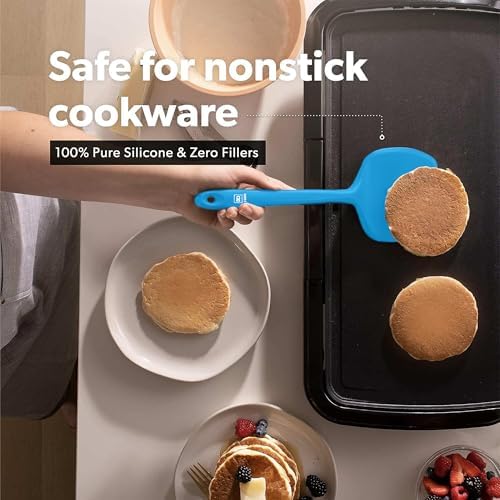 DI ORO Silicone Turner Spatula Set - 600F Heat Resistant, 4-Pc Blue