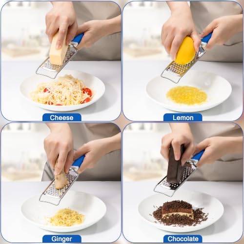Rainspire Professional Cheese Graters for Kitchen Stainless Steel Handheld, Metal Lemon Zester Grater With Handle For Cheese, Chocolate, Spices, Kitchen Gadgets And Tools, Soft Grip Handle, Dark Blue
