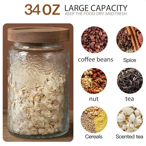 Vintage Glass Jar with Lid, Airtight Candy Coffee Canister Food Storage