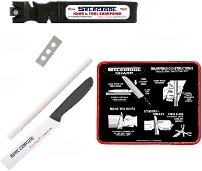 Knife Sharpener – 5-Stage Professional System for Kitchen Knives, Scissors & Pocket Knives – Multi-Tool Sharpener Kit – Made in USA by Selectool