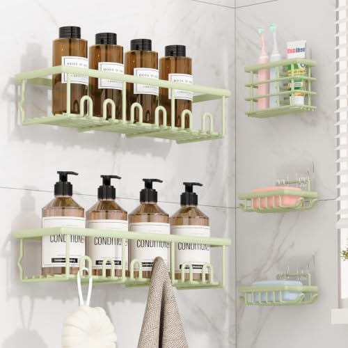 5 Pack Adhesive Bathroom Holders & Dispensers for Kids & Adults, Green