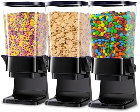 Cereal Dispenser Countertop with Lids, 5L Organization and Storage Containers for Kitchen and pantry, Rice Dispenser for food, Cereal, Beans, Nuts, Snack,Oatmeal, Dog Food, Bird Seed, Black, 3Pc