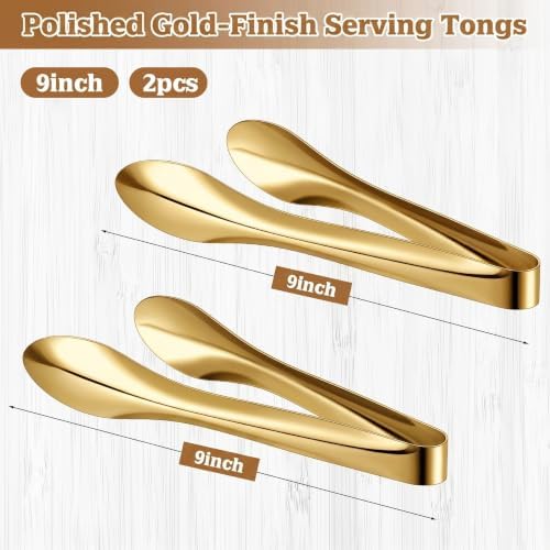 2 Pack Gold Polished Serving Tongs 9 Inch