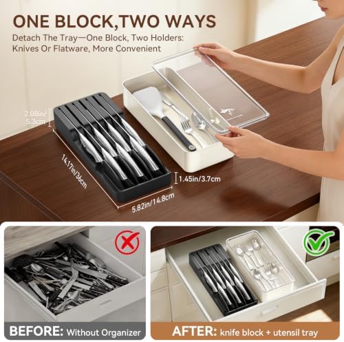 MAD SHARK 8 PCS Drawer Knife Set with Organizer, Kitchen Knife Block Sets