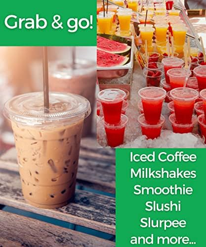 Aatriet 12 oz Clear Plastic Cups with Lids and Straws, Disposable Coffee Cups 25 Sets