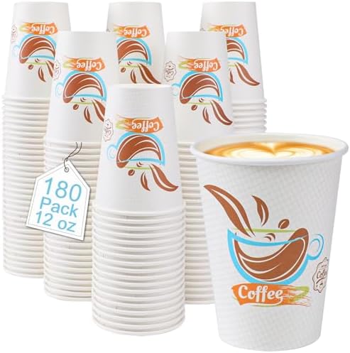 Lamosi 180 Pack 12 oz Coffee Cups, Disposable Paper Cups No Lids