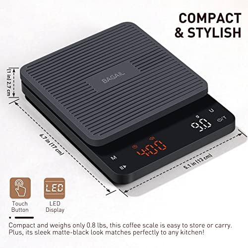 BAGAIL Coffee Scale with Timer, 0.1g/3kg Precision