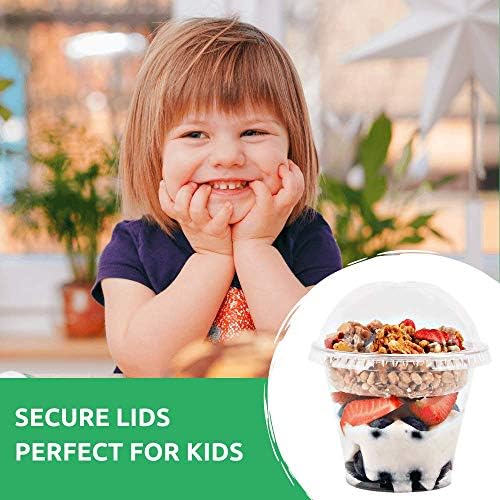 Aatriet 9 oz Clear Plastic Parfait Cups with Insert 3.25oz & Dome Lids No Hole - (20 Sets) Yogurt Fruit Parfait Cups for Kids, for Dips and Veggies, Take Away Breakfast and Snacks. No Leaking