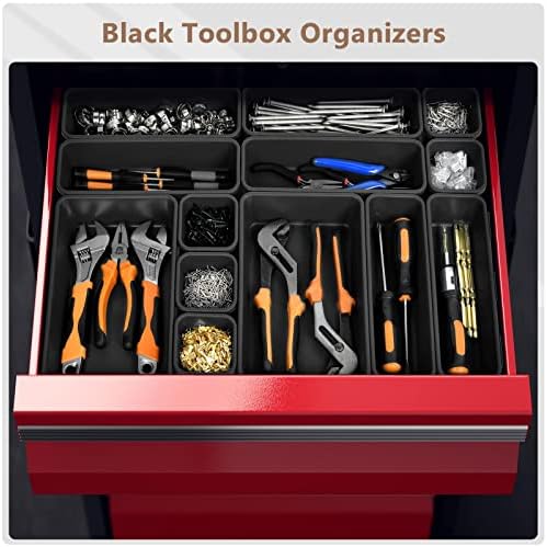 A-LUGEI【𝟱𝟴𝗣𝗰𝘀】【5 Size】 Tool Box Organizer Tray Divider Set, 【Black】 Desk Drawer Organizer, Garage Organization and Storage Toolbox Accessories Rolling Tool Chest Cart Cabinet WorkBench Small Part