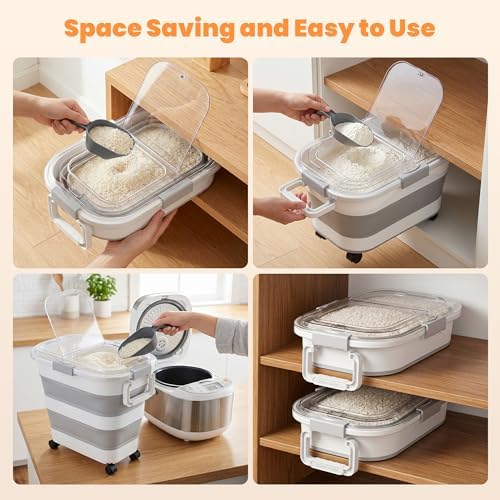 30 Lbs Rice Container, Collapsible Dog Food Storage Container