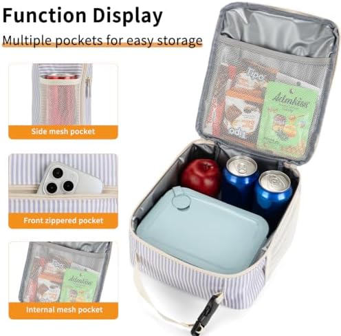 Lunch Box for Women Men Adult Insulated Lunch Bag Women Men Small Reusable Lunchbox for Work Picnic Travel (Purple Stripes)