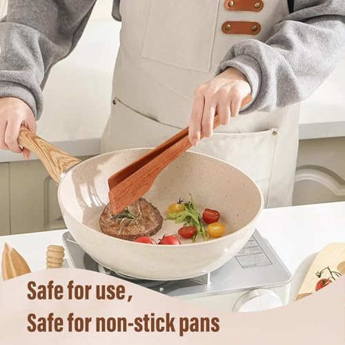 AIUHI Natural Teak Wooden Tongs for Cooking 12.2 * 2.4in