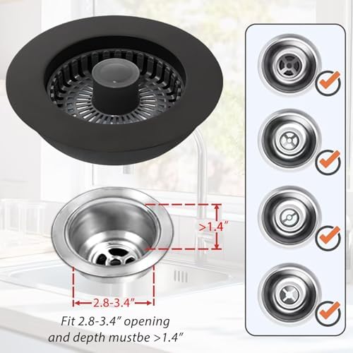 Anlige Kitchen Sink Drain Strainer, 3 in 1 Pop Up Kitchen Sink Stopper