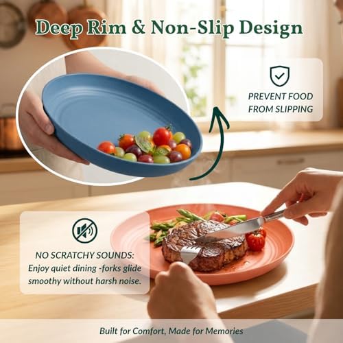 Homienly 10 inch Wheat Straw Dinner Plates Set of 8 - Alternative to Plastic, Microwave & Dishwasher Safe, Unbreakable Kids Plates with 4 Colors (Classic Bright)