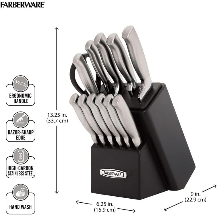 Farberware EdgeKeeper 13-Piece Self-Sharpening Knife Block Set, Black