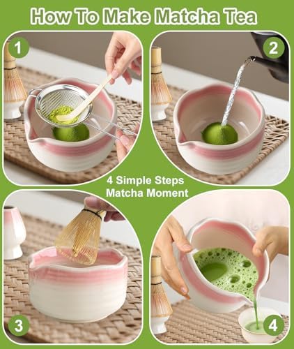JBER Matcha Whisk Set, 7PCS Matcha Set with Bamboo Whisk and Ceramic Bowl