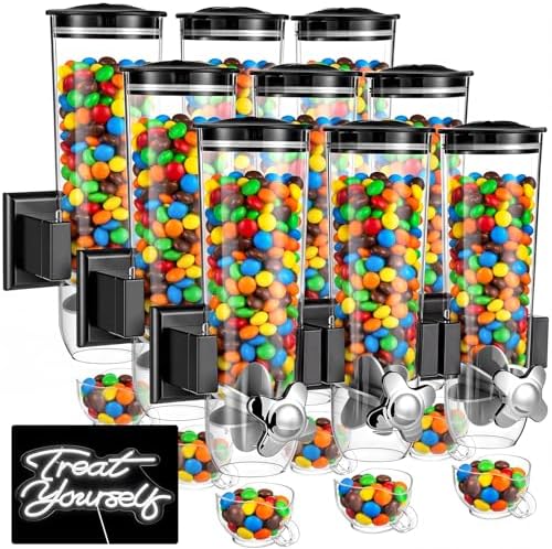 Lounsweer 9 Pcs Wall Mounted Cereal Dispenser with 1pcs Treat Yourself Neon Signs 13.5 L Candy Machine Grain Dispenser Neon Snack Sign Wall Mount for Home Kitchen Food Store Birthday Gift Party Decor