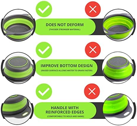 Small Collapsible Colander with Plastic Handles Round Silicone Kitchen Strainers Foldable Kitchen Strainer Perfect for Draining Pasta Vegetable and Fruit Green