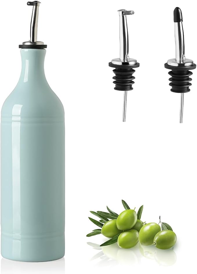 Sweejar Large Ceramic Olive Oil Dispenser Bottle, Opaque Oil Cruet Protects to Reduce Oxidation, Suitable for Storage Vinegar, Soy Sauce & Other Liquids, Pack of 1, 24 Fl Oz(Light Blue)