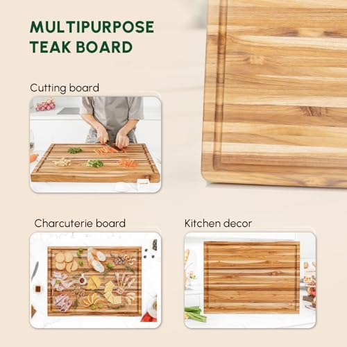 BEEFURNI Large Teak Wood Cutting Board with Juice Groove (24x18x1.5", XL)
