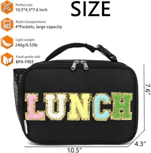 GYEUKHAM Insulated Lunch Box for School, Thermal Reusable Durable Freezable Lunch Bags for Kids Boys Girls Men Women - Small Soft Cooler Portable Lunch Tote Kit for Work Picnic Travel,Black Alphabet