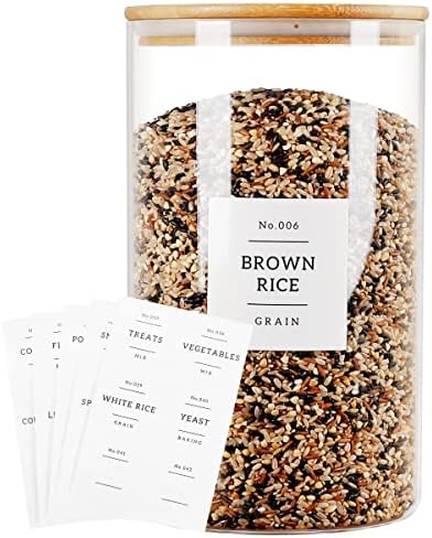 HHMJSM 1 Gallon Large Glass Food Storage Containers With Airtight Bamboo Lid - Kitchen Glass Storage Jars Canister With 42 Pantry Labels - Thicken Big Clear Rice Containers For Your Pantry
