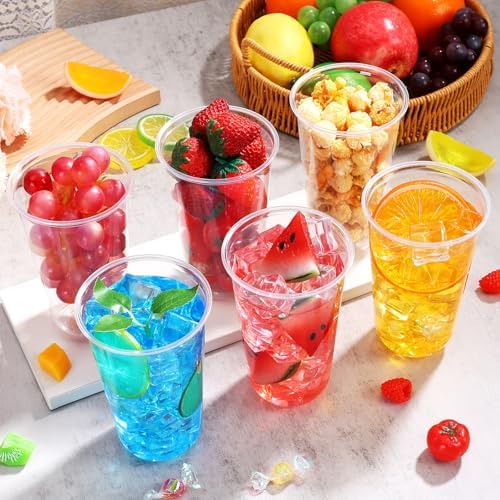 KesaPlan 100 Pcs 18oz Plastic Clear Cups, Disposable Wine Cocktail Glasses