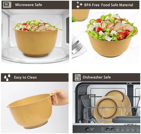 BoxedHome 4.5 Quart Large Plastic Mixing Bowls Set, Microwave Safe,4 Piece