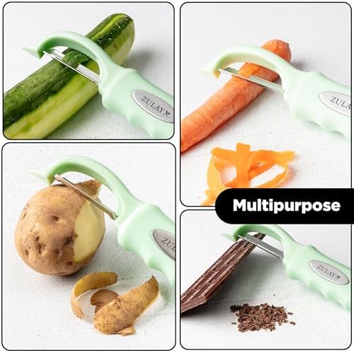Zulay Kitchen Premium Vegetable Peeler for Kitchen - Swivel Peeler with Razor Sharp Stainless Steel Blades & Strong Ergonomic Handle - Dishwasher Safe, Easy To Use with Blemish Remover - Mint