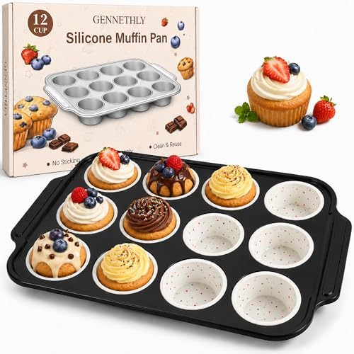 Silicone Muffin Pans for Baking, 12-Cup Muffin Tin with Metal Frame
