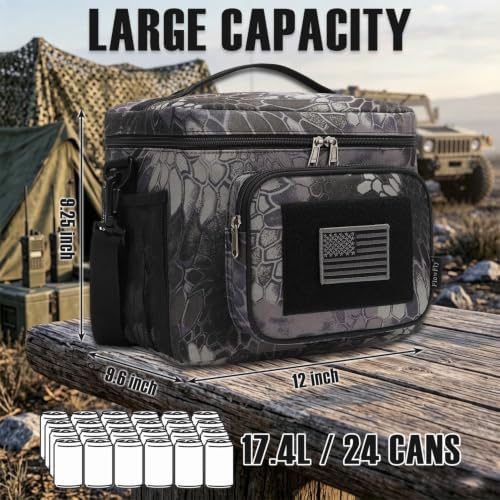 FlowFly Lunch Bag, Insulated Cooler, Thermal Lunch Box Tote with MOLLE/PALS Webbing, Adjustable Padded Shoulder Strap, for Tactical Men Women Adults and Boys Girls Kids (Typhon, Large)