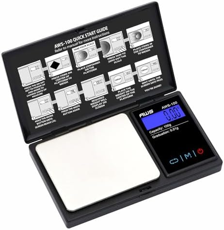 Series Digital Pocket Weight Scale, Stainless-Steel Backlit LCD 100g x 0.01g, (Black), AWS-100-Black - AMERICAN WEIGH SCALES