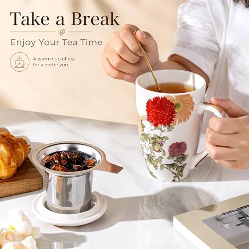 AmorArc Tea Cup With Infuser and Lid, 18oz Loose Leaf Tea Mug With Steeper