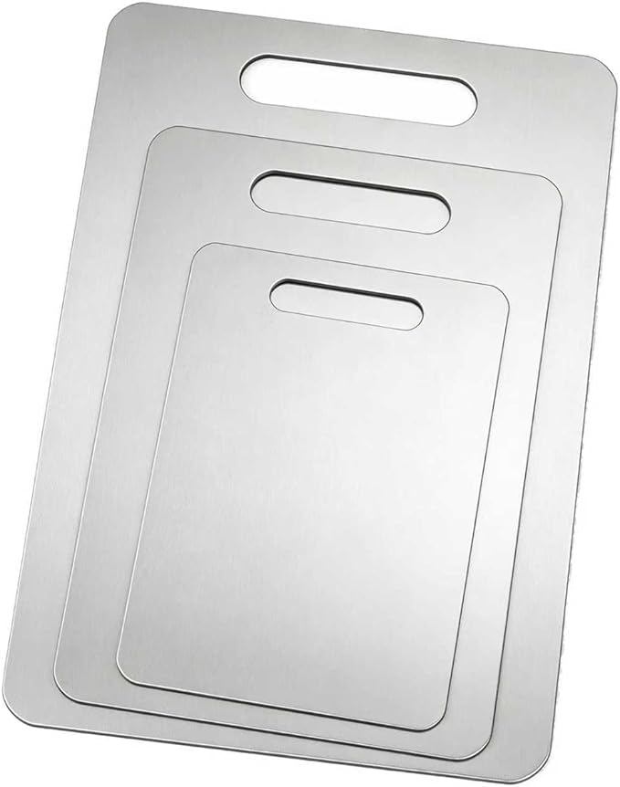 3 Pack Stainless Steel Cutting Board Cutting Boards for Kitchen13x9" 11.8x7.87" 9.4x5.9" Upgrade Double Sided Board, Thick Cutting Board for Home Kitchen Cooking