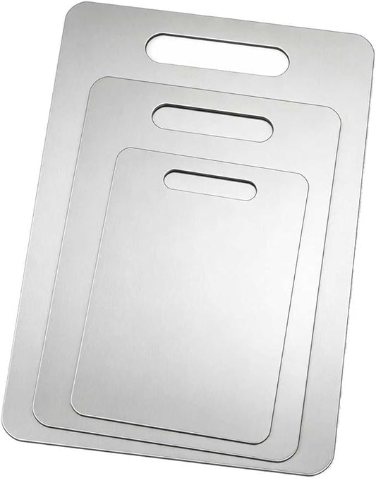 3 Pack Stainless Steel Cutting Board Cutting Boards for Kitchen13x9" 11.8x7.87" 9.4x5.9" Upgrade Double Sided Board, Thick Cutting Board for Home Kitchen Cooking