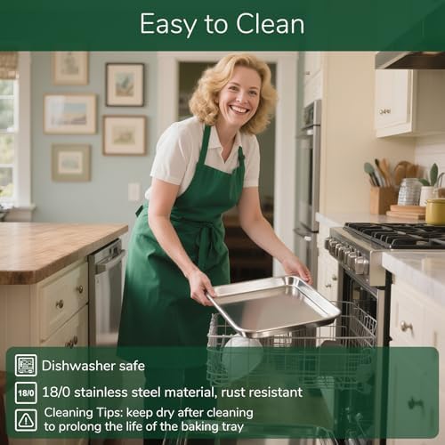 18/0 Stainless Steel Baking Sheet with Cooling Rack, Oven-Safe Non-Toxic Cookie Sheets for Baking, Set of 4, Coating Free & Rust Resistant for Healthy Family Baking, Easy to Clean, Heavy-Duty