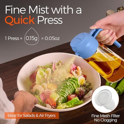 YARRAMATE 16 oz 2-in-1 Glass Olive Oil Sprayer for Cooking, SkyBlue