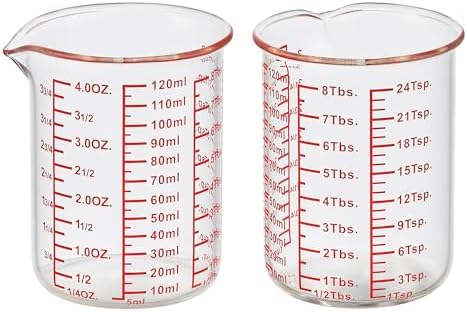 Ackers BORO3.3 4 oz/120 ml Glass Measuring Cup with V-Shaped Spout, 2 Pack