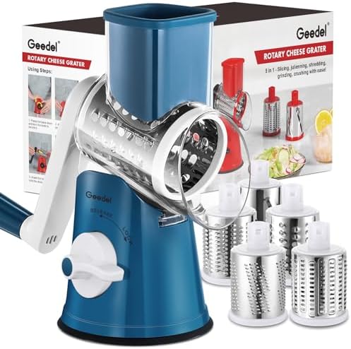 Geedel Rotary Cheese Grater Hand Crank, Cheese Shredder Vegetable Slicer