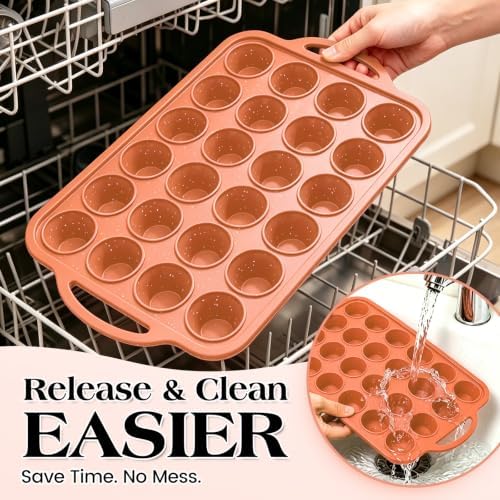 Vinino 24 Cup Mini Silicone Muffin Pan with Steel Frame - Brick Orange