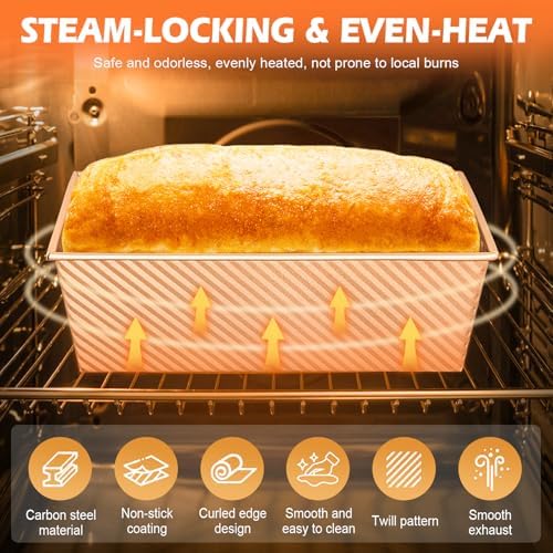 3Pack 1LB Bread Loaf Pan with Lid + Bread Storage Container, Nonstick Bread Pans with Lids for Homemade Sandwich Bread, Pullman Bread Baking Pans & Breadbox for Homemade Bread